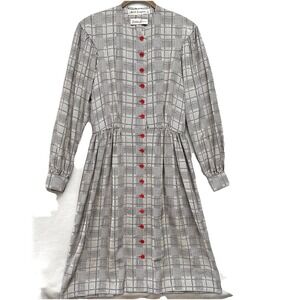 Adele Simpson Neiman Marcus Sz 10 Plaid Houndstooth Dress Red Accents Vintage 80